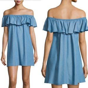 Rebecca Minkoff Ruffled Off-Shoulder Dress in Blue